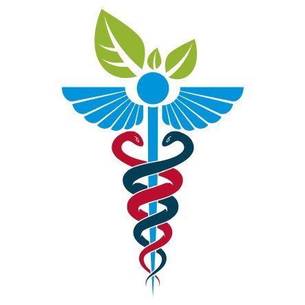 Image of medicine symbol with green leaves above