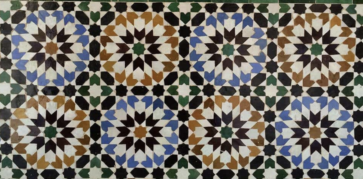 blue and orange mosaic tile